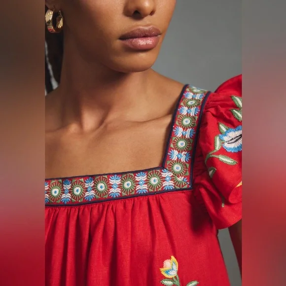 Farm Rio for Anthropologie Embroidered Square-Neck Maxi Dress Size S - Picture 5 of 11